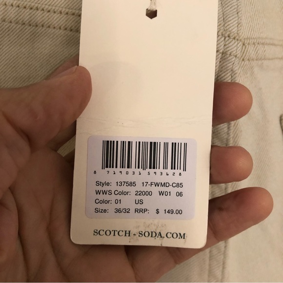 NWT New Scotch & Soda Amsterdam skim Regular 36 Slim Fit Jeans Beige cream $149 - Picture 15 of 16